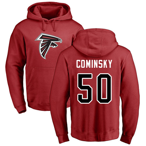 Atlanta Falcons Men Red John Cominsky Name And Number Logo NFL Football 50 Pullover Hoodie Sweatshirts